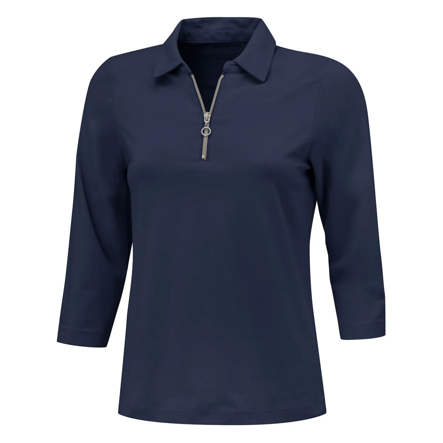 Uni Poloshirt mit Reissverschluss und 3/4 Ärmeln