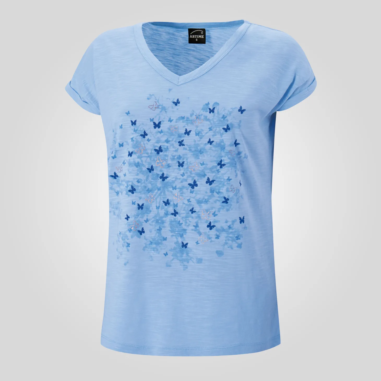 V-Neck T-Shirt mit Sommerprints